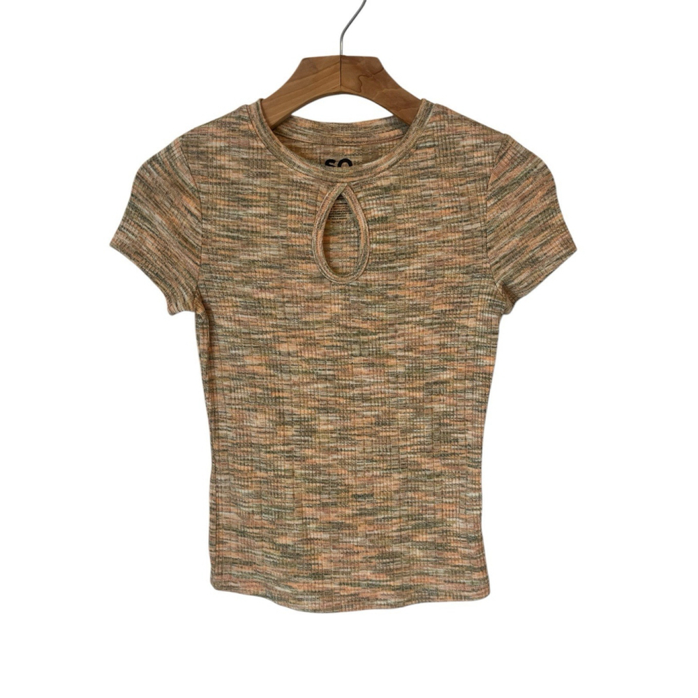 SO Top XS Short Sleeve Cap Sleeve Blouse Multicolor Ribbed